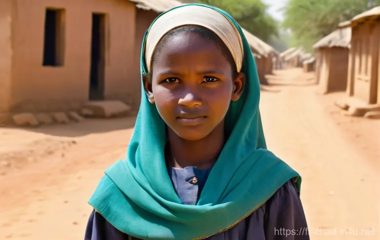 차드의 여성 인권과 사회적 역할 - **Prompt: "A resilient young Chadian girl, approximately 10-12 years old, stands proudly in a rural ...