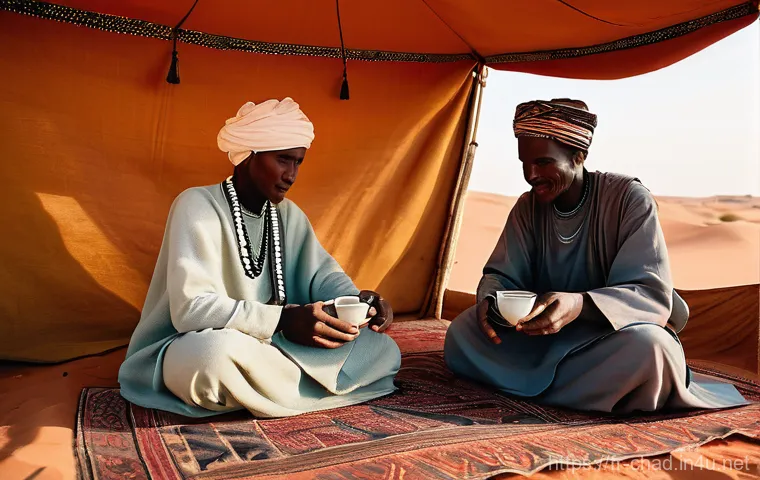 차드 사막 투어 - **Ancient Rock Art and Desert Oasis in Ennedi, Chad:**
    An atmospheric and detailed depiction of ...
