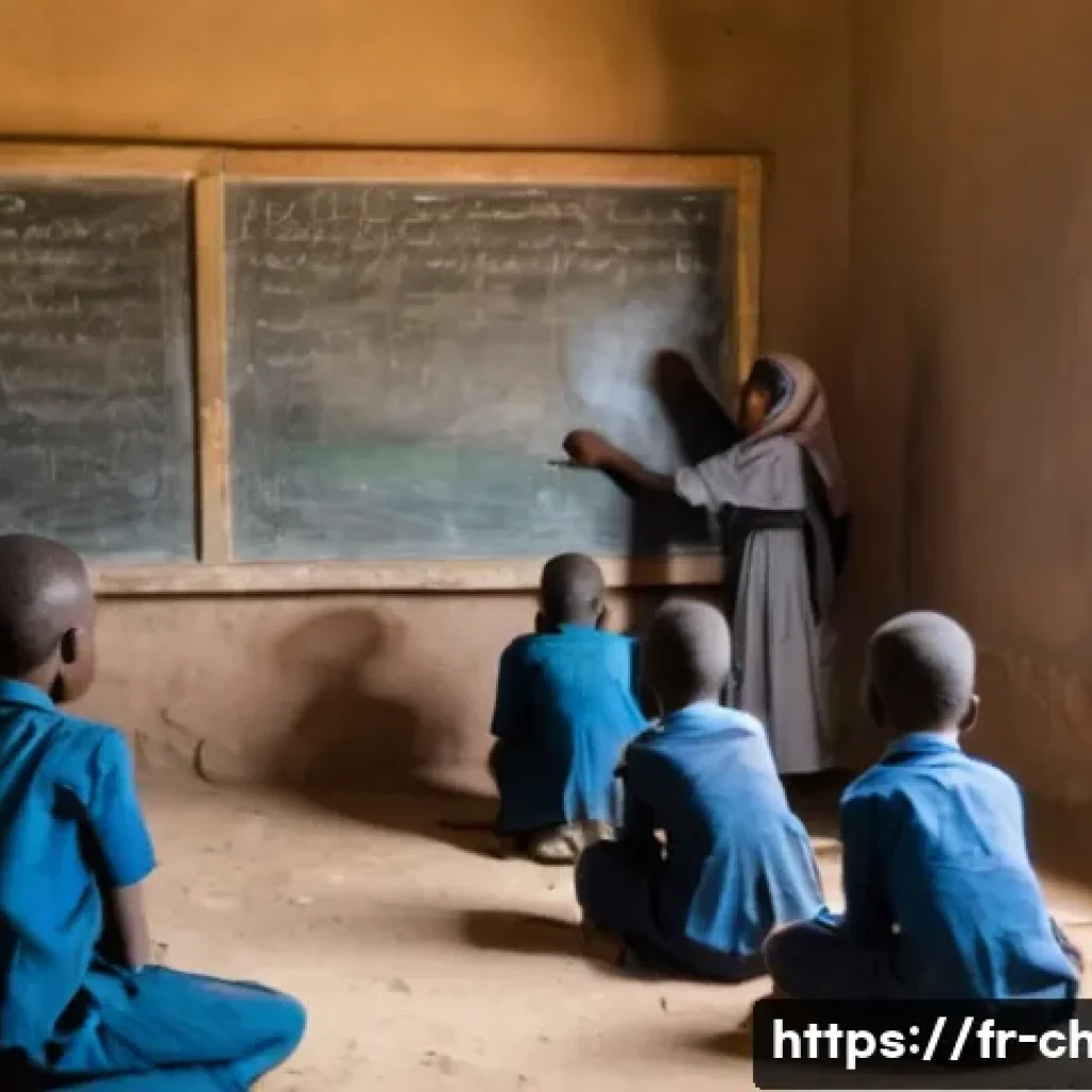차드의 교육 시스템 - **Prompt:** A bustling, overcrowded primary school classroom in rural Chad. Sunlight filters through...