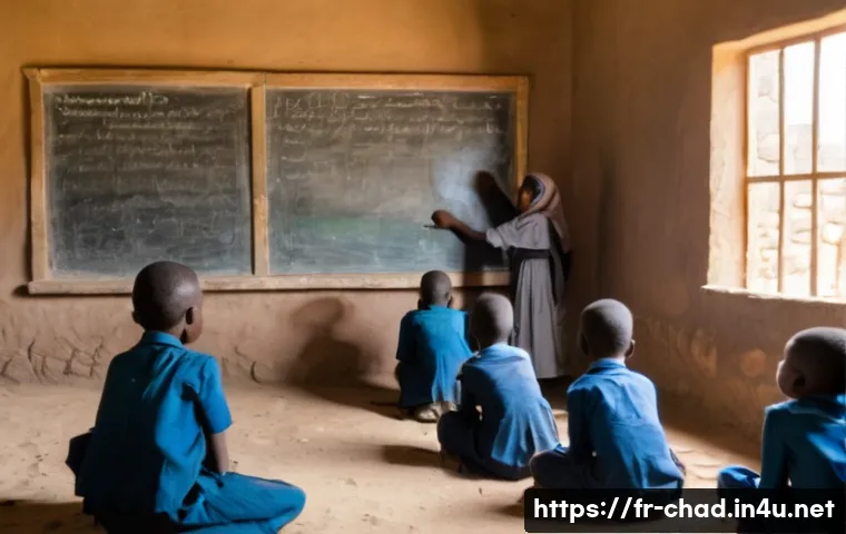 차드의 교육 시스템 - **Prompt:** A bustling, overcrowded primary school classroom in rural Chad. Sunlight filters through...