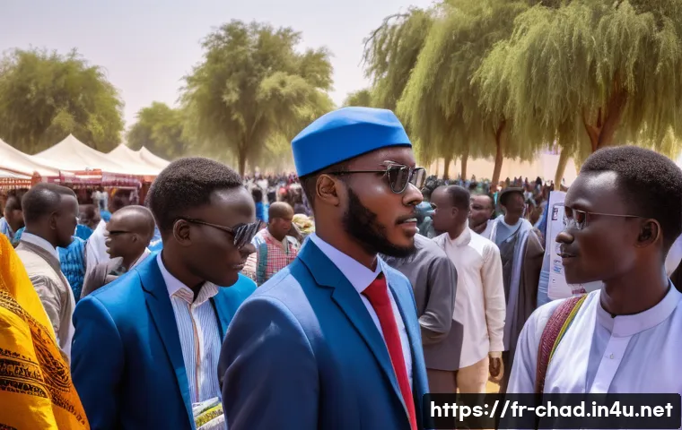 차드에서 일자리 찾는 방법 - A vibrant urban job fair scene in N’Djamena, Chad, featuring diverse young professionals and recent ...